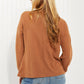 Zenana Apple Dumplings Full Size Brushed Waffle Knit Henley in Deep Camel -