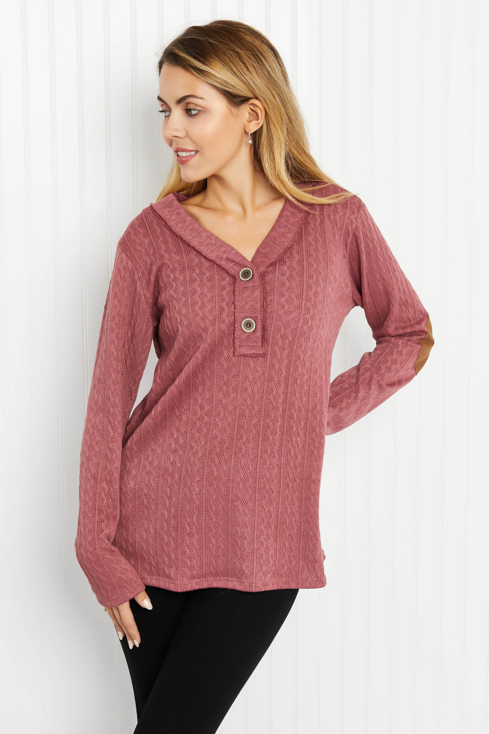 Heimish 'Round the Fire Cable-Texture Henley with Elbow Patches -