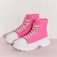 Berness Stick To It Platform Lace-Up Booties in Pink -