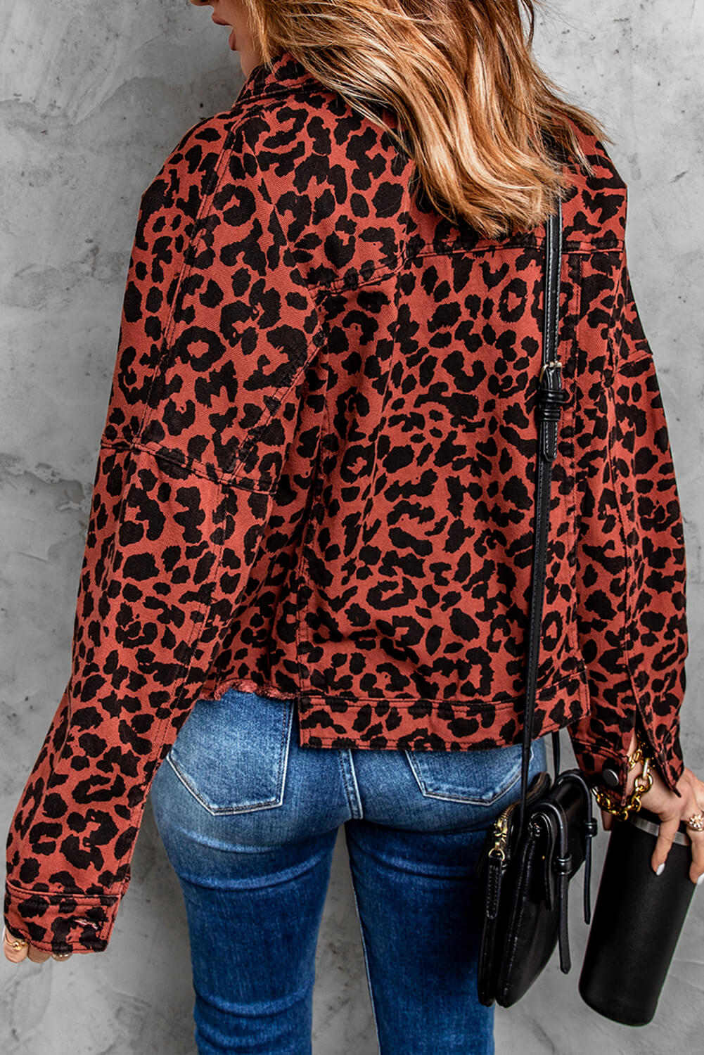 Leopard Print Raw Hem Jacket -