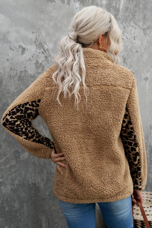 Animal Print Quarter-Zip Sherpa Sweatshirt -