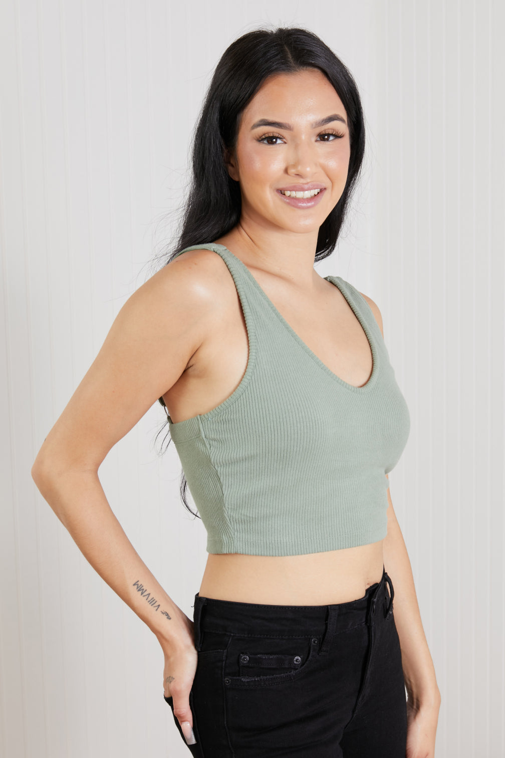 White Birch Sense of It All Cropped V-Neck Tank Top in Mint -