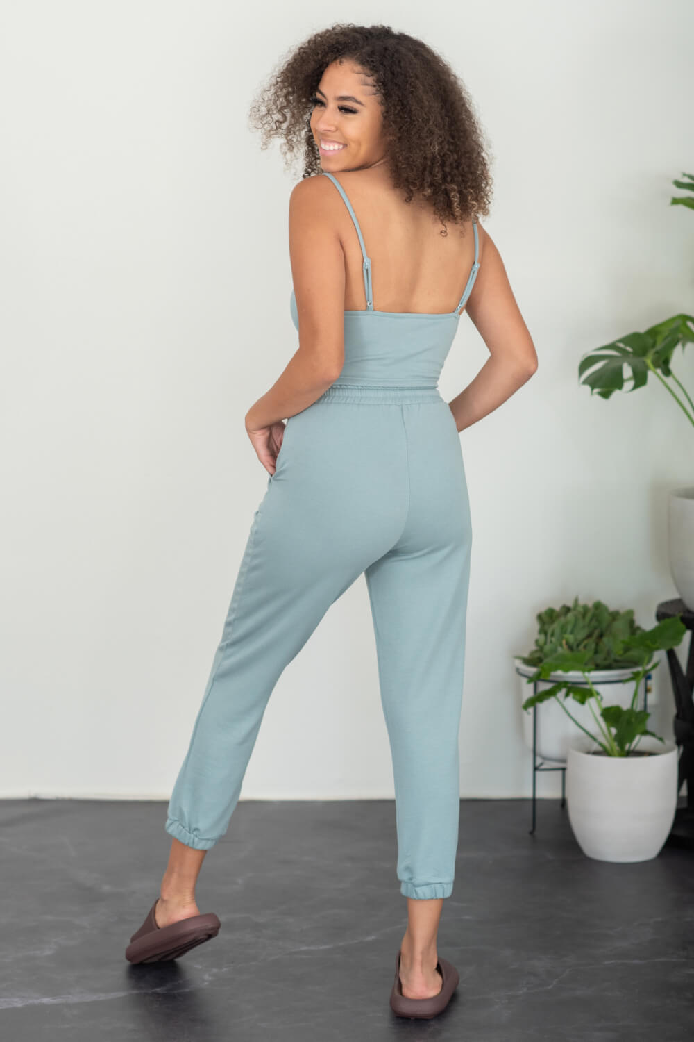 SHOPIRISBASIC Let's Do This Bustier and Joggers Lounge Set in Sage Green -