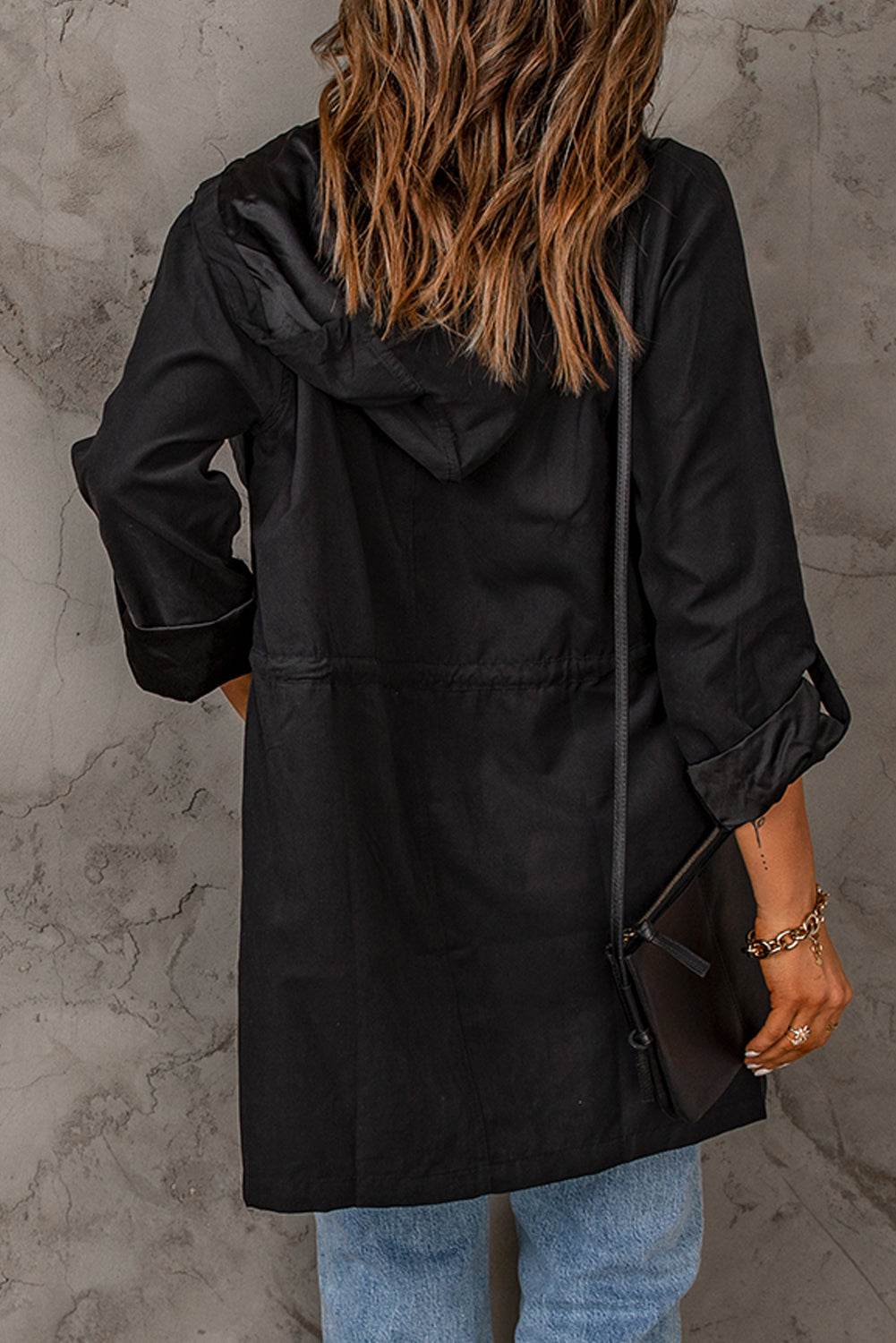 Drawstring Hooded Longline Jacket -