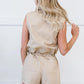 Chocolate USA Drawstring Sleeveless Romper with Pockets -