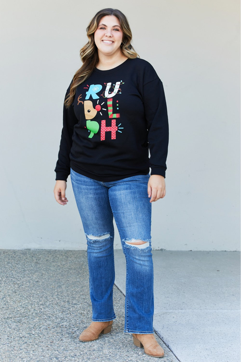 TEES2URDOOR Full Size Christmas Graphic Round Neck Sweatshirt -