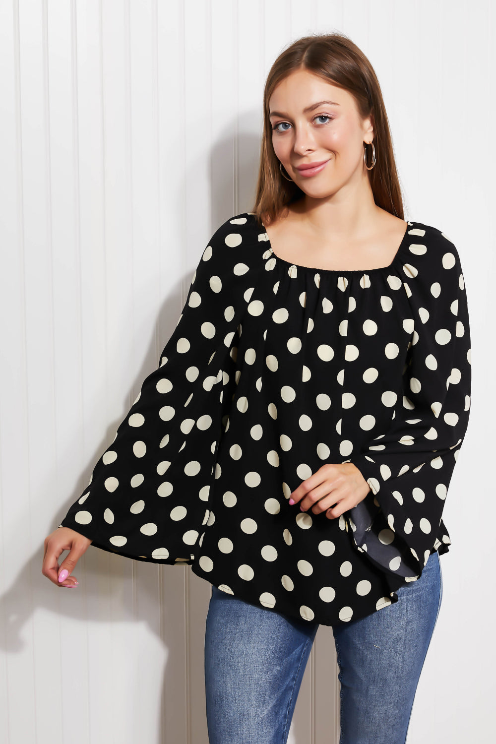 CY Fashion Polka Dot Party Bell Sleeve Blouse -