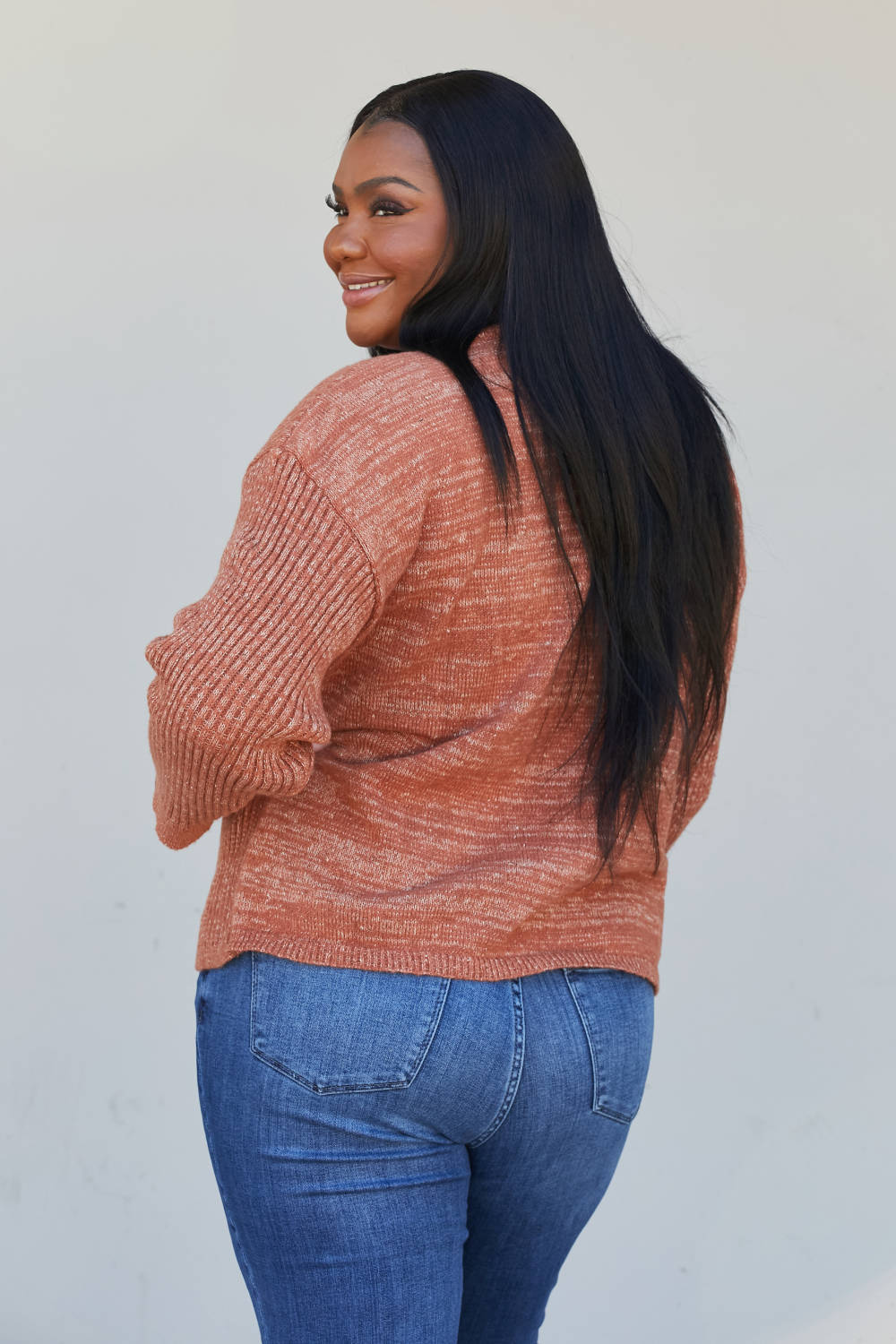 Sew In Love Full Size Mixed Knit Dropped Shoulder Sweater -