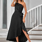 One-Shoulder Belted Ruffle Hem Dress -