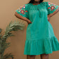 Davi & Dani Flowers for You Full Size Embroidered Dress in Green -