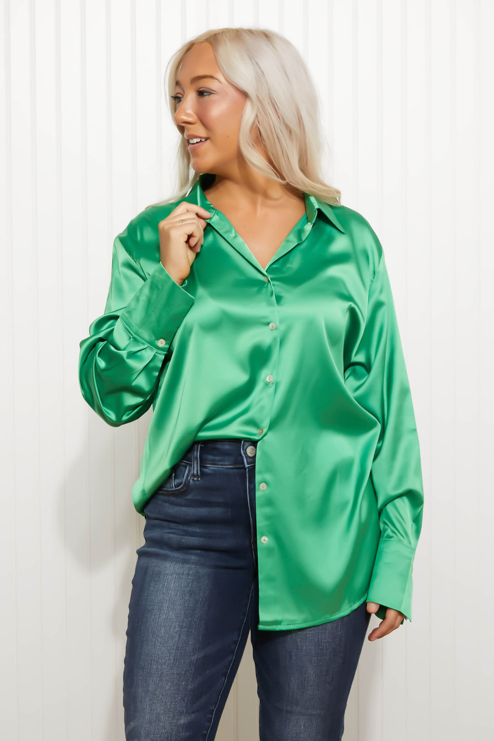 GeeGee New Love Satin Button Down Shirt -