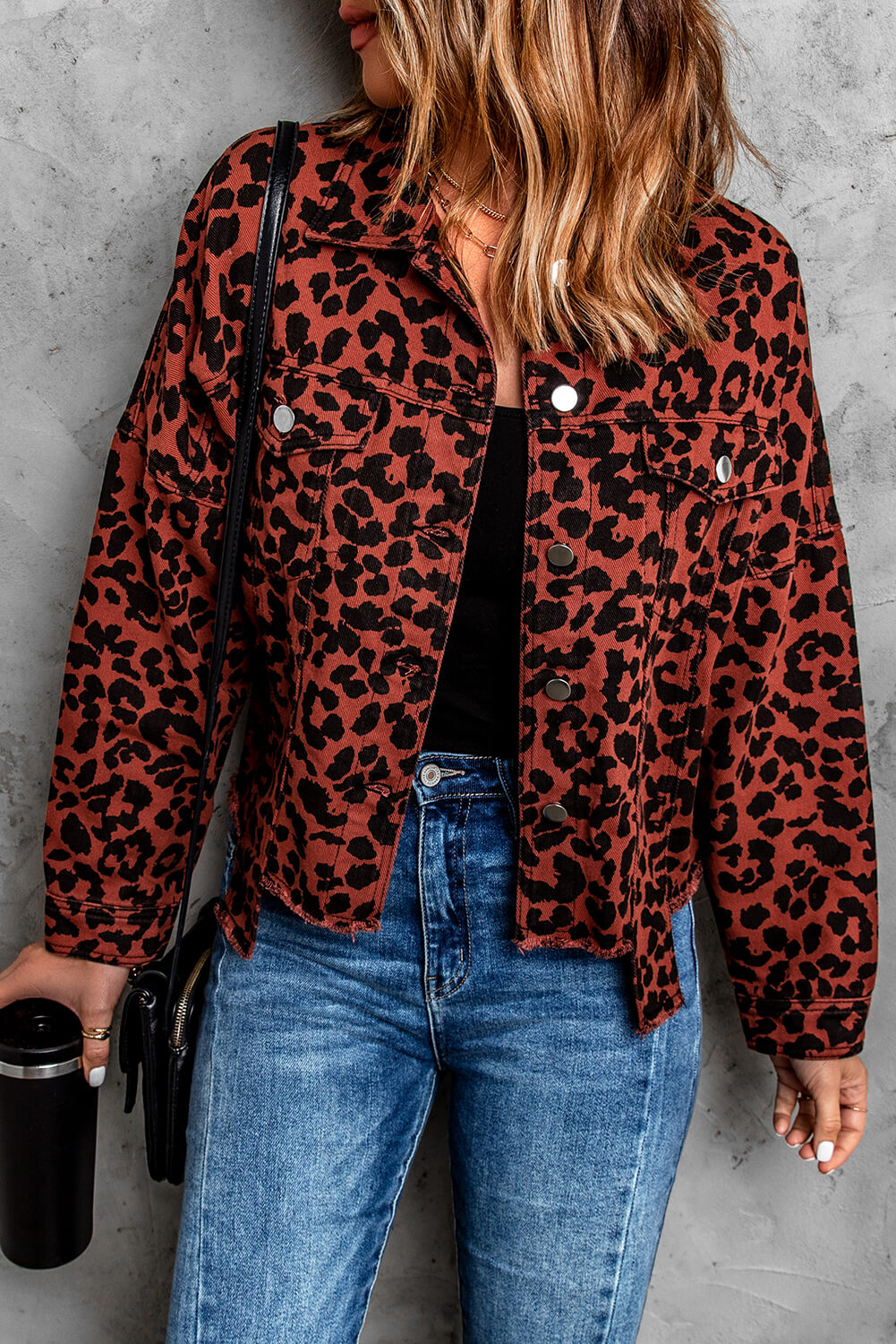 Leopard Print Raw Hem Jacket -