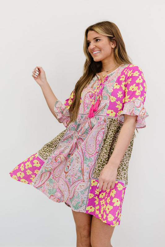 ODDI So Happy Together Full Size Run Patchwork Print Dress -