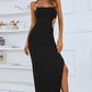 Rhinestone Spaghetti Strap Cutout Split Dress -