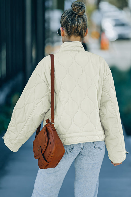 Drawstring Dropped Shoulder Quilted Jacket -