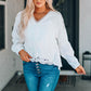 Applique Lace Trim V-Neck High-Low Shirt -
