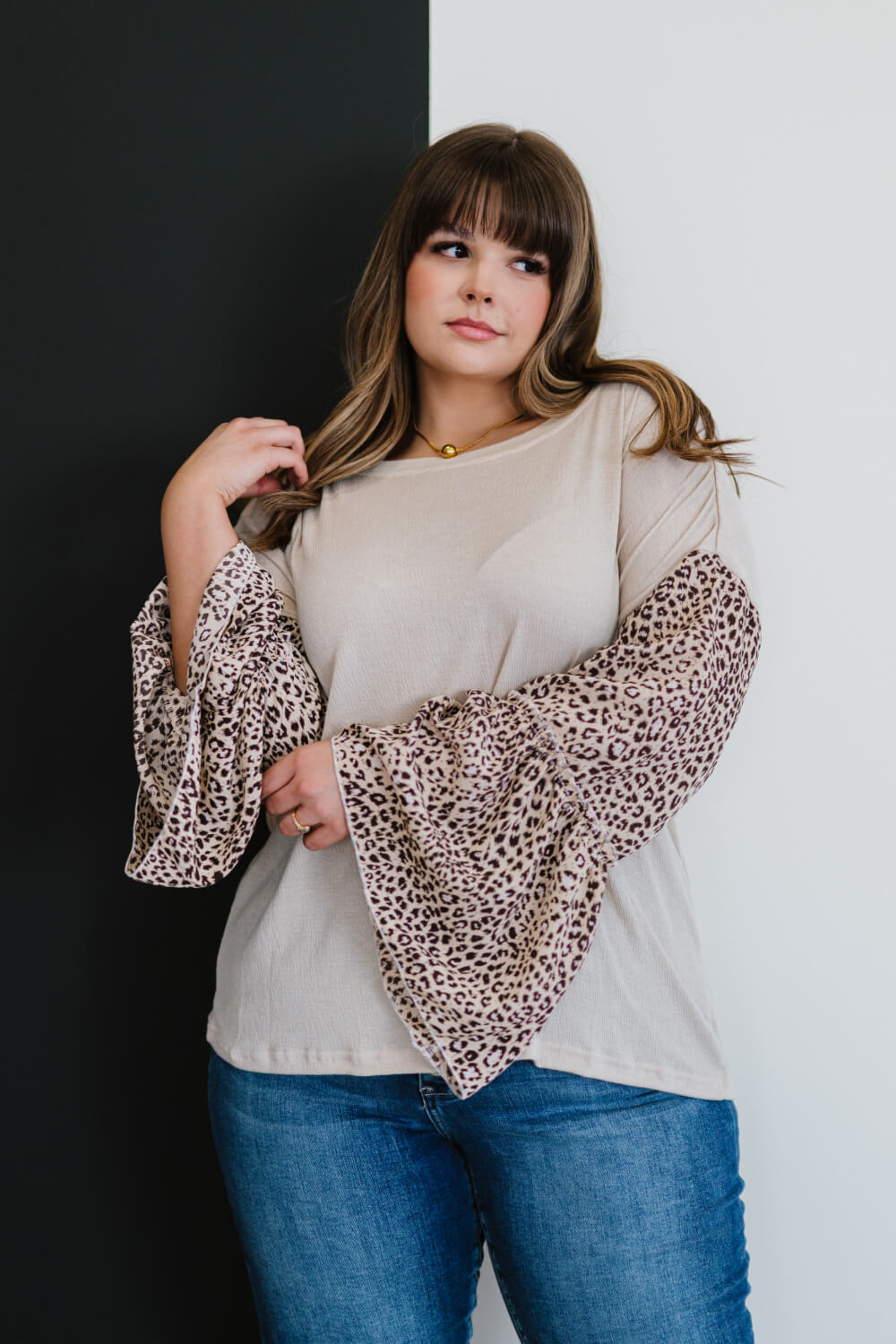 Aspire to Inspire Leopard Bell Sleeve Top -