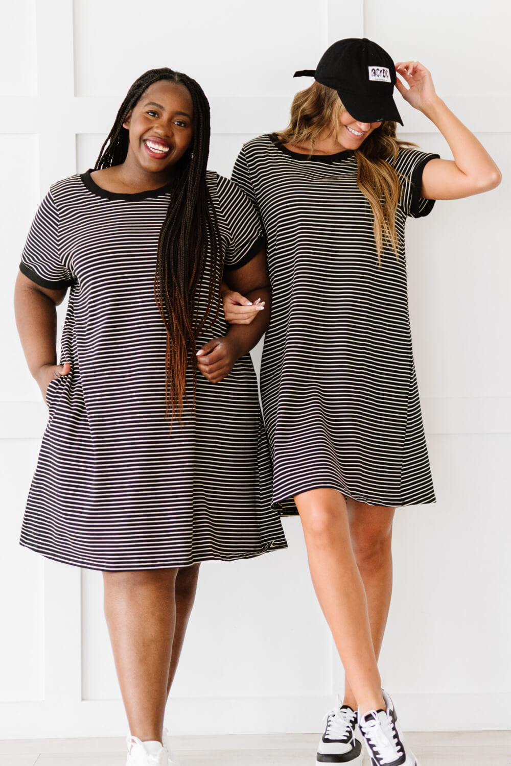 Cotton Bleu Simplicity is Best Full Size Striped T-Shirt Dress in Black -