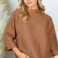 White Birch Full Size Horizontal-Ribbing Sweater in Chestnut -