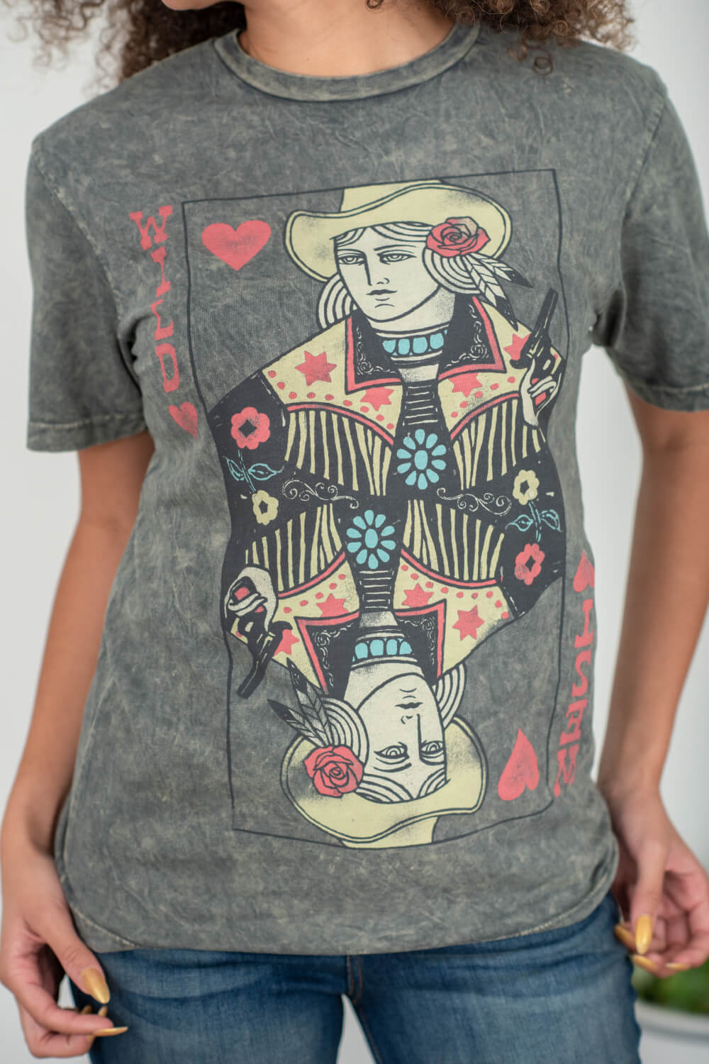 Lotus Fashion Wild West Card Graphic Tee in Stone Grey -