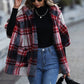 Plaid Half Sleeve Open Front Hooded Fleece Jacket -