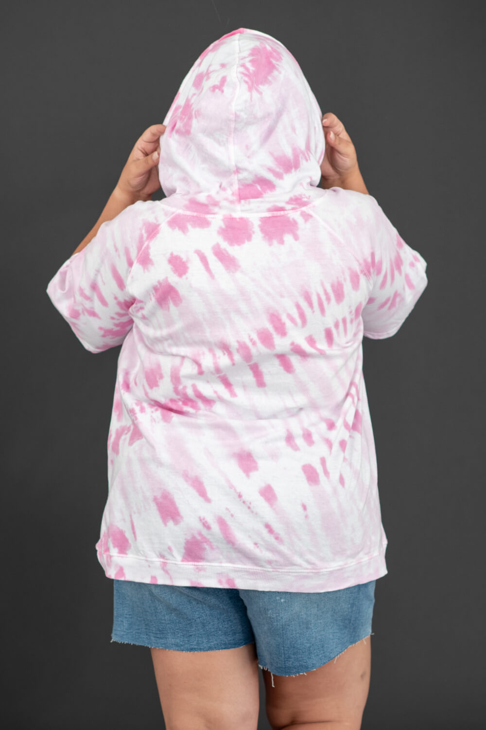 Sew In Love Watching Clouds Tie-Dye Short-Sleeved Hoodie in Neon Pink -