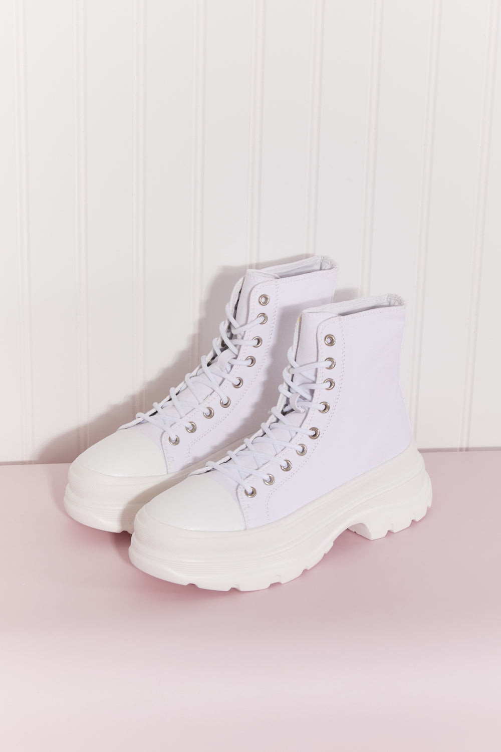 Berness Stick To It Platform Lace-Up Booties in White -