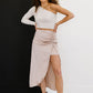 HYFVE Glam It Up Ruched Satin Tulip Hem Skirt -