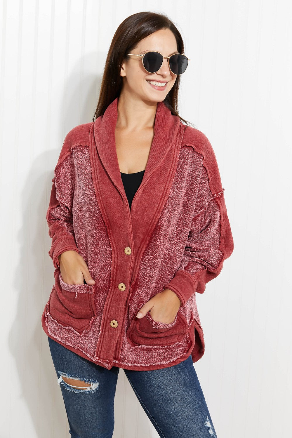 Zenana Autumn Breeze French Terry Button Front Jacket -