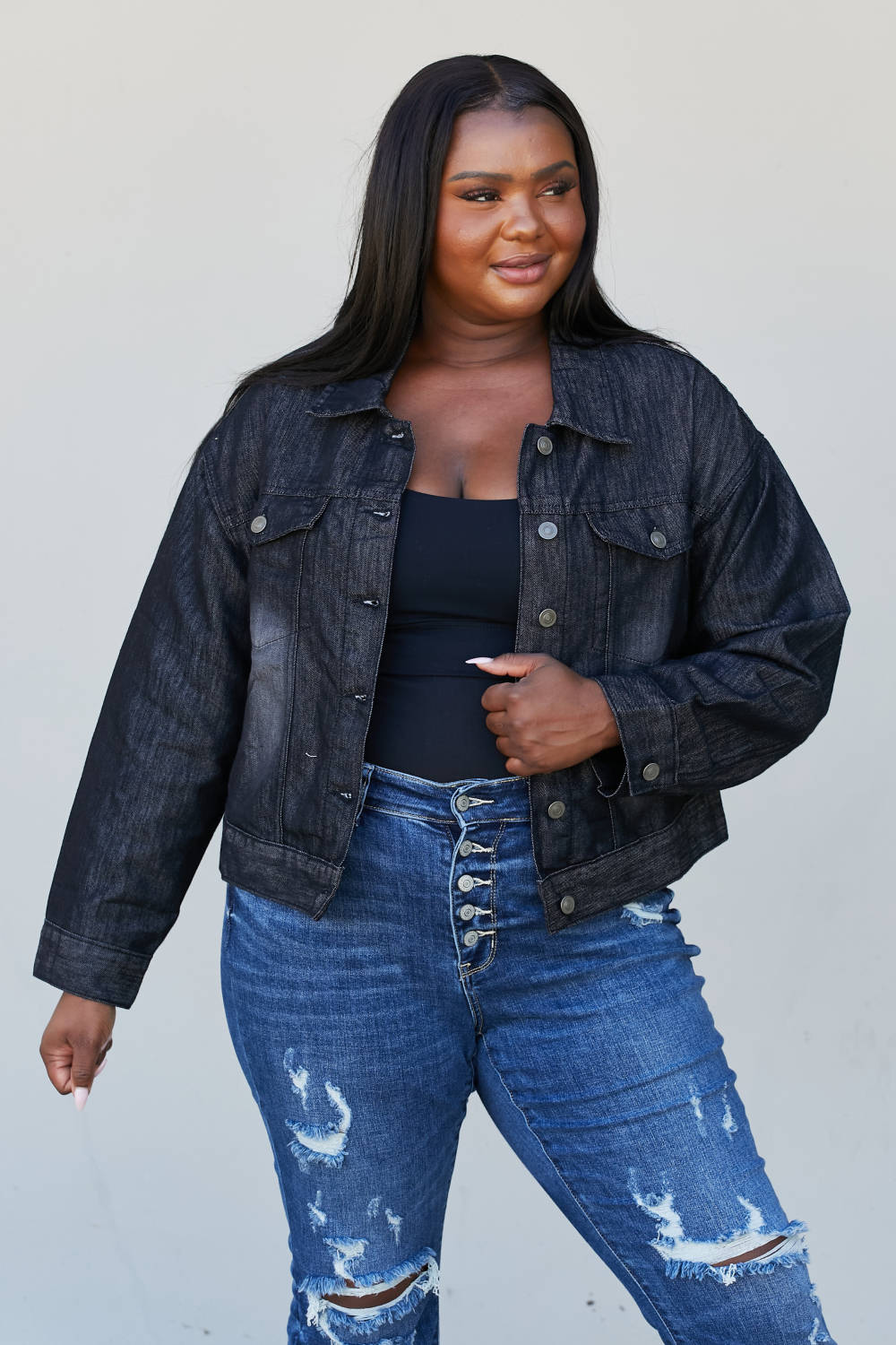 Sew In Love Full Size Collared Denim Jacket -