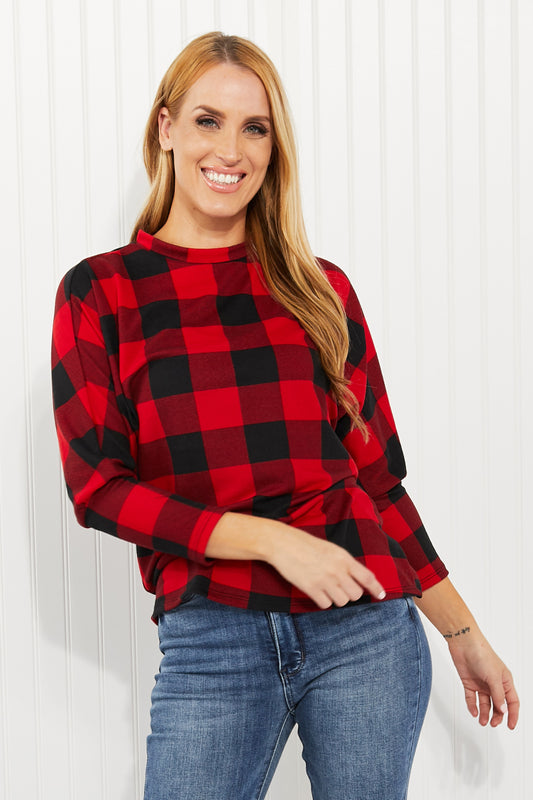 Acting Pro Washington Woodlands Full Size Plaid Juliet Sleeve Top - Red / S