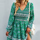 Bohemian V-Neck Balloon Sleeve Dress -