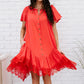 Davi & Dani Fly with Me Full Size Button Down Ruffle Dress -
