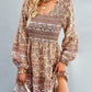 Bohemian V-Neck Balloon Sleeve Dress -