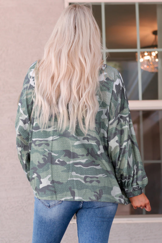 Camouflage Buttoned Dropped Shoulder Hoodie -