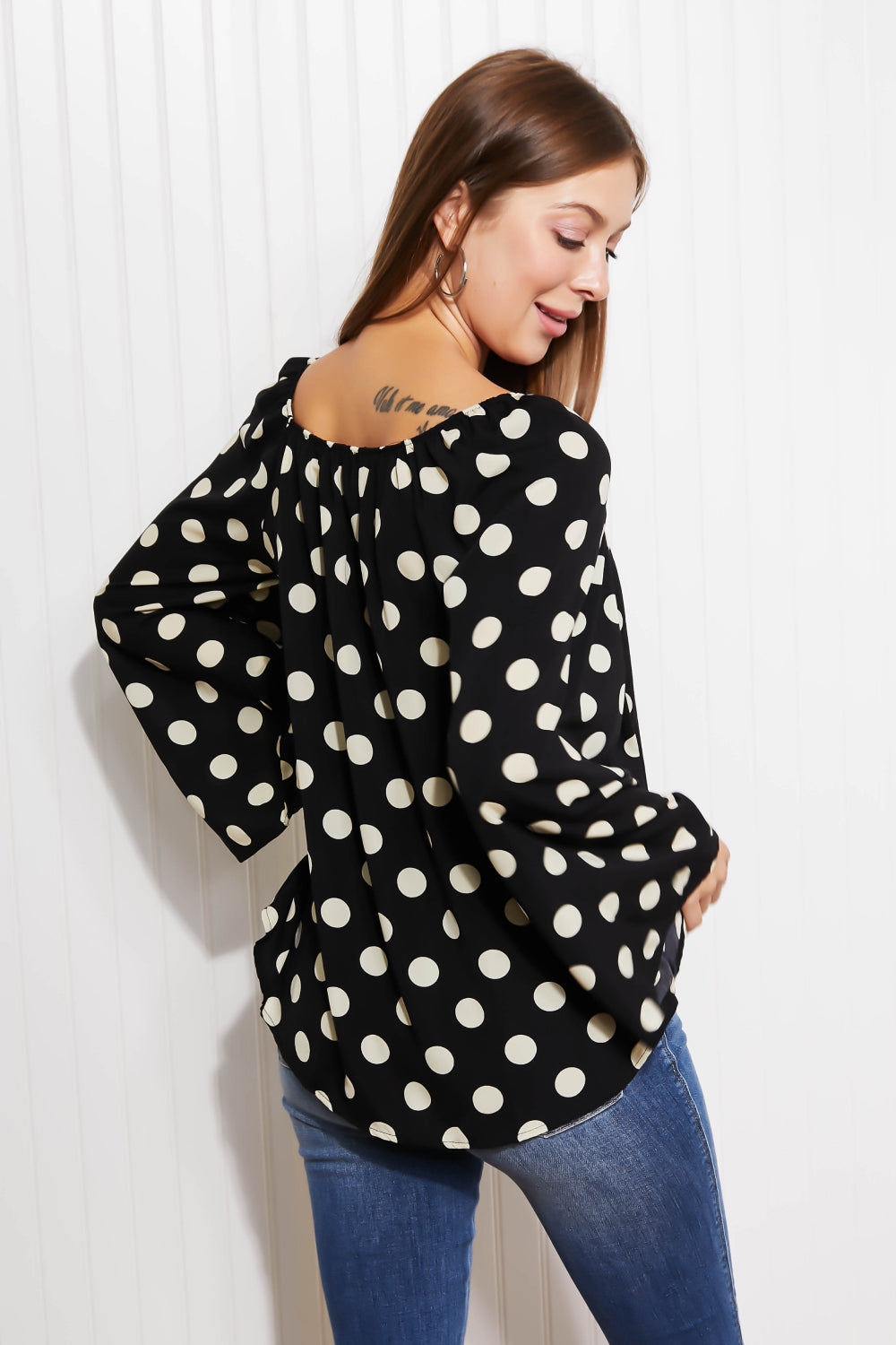 CY Fashion Polka Dot Party Bell Sleeve Blouse -