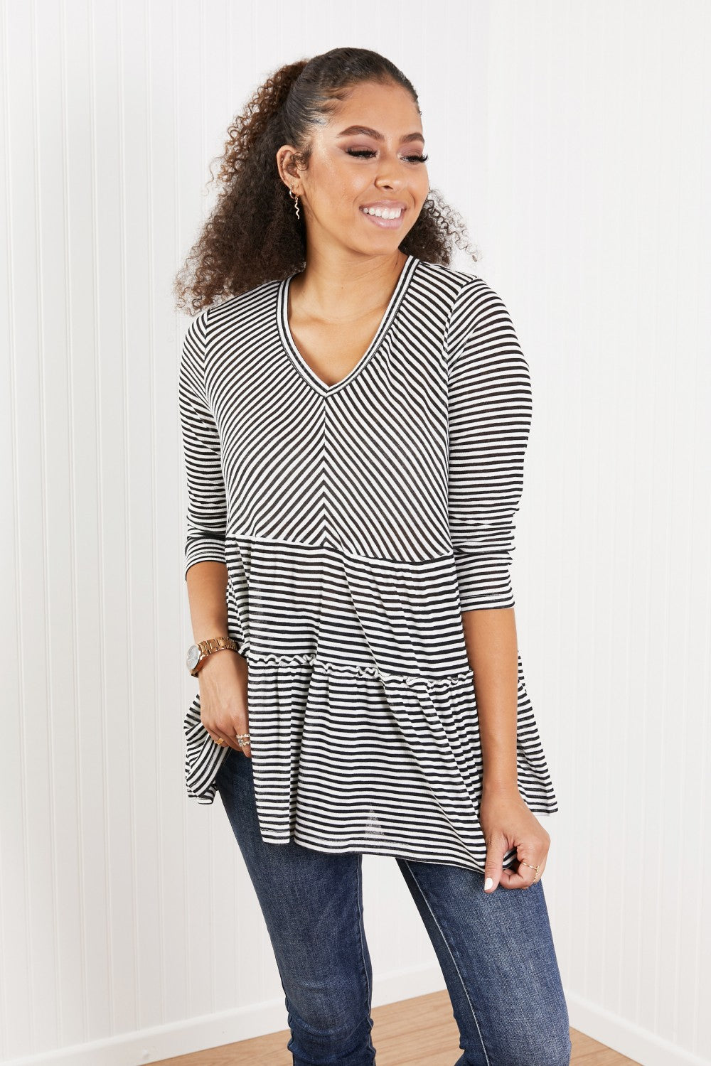 Doe & Rae Full of Love Striped Tiered Top -