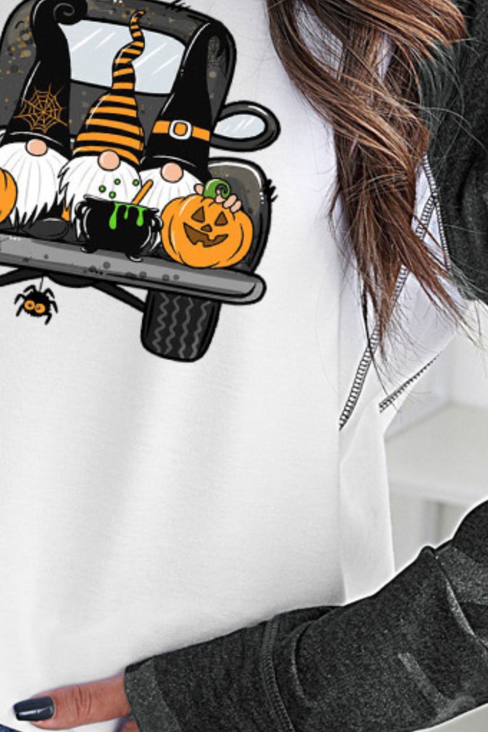 Halloween Car Graphic Camo Raglan Sleeve Sweatshirt -