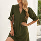 Puff Sleeve Notched Mini Shift Dress -
