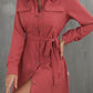 Button Down Belted Long Sleeve Shirt Dress -