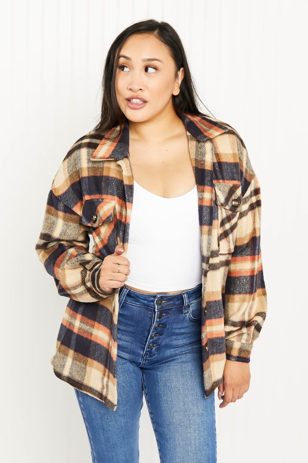 CY Fashion Crushing on Fall Full Size Plaid Shacket -