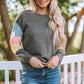 Color Block Ribbed Trim Sweatshirt -