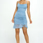 Chocolate USA Glitter Mesh Drawstring Ruched Spaghetti Strap Dress -