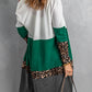 Leopard Color Block Open Front Longline Cardigan -
