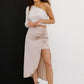 HYFVE Glam It Up Ruched Satin Tulip Hem Skirt -
