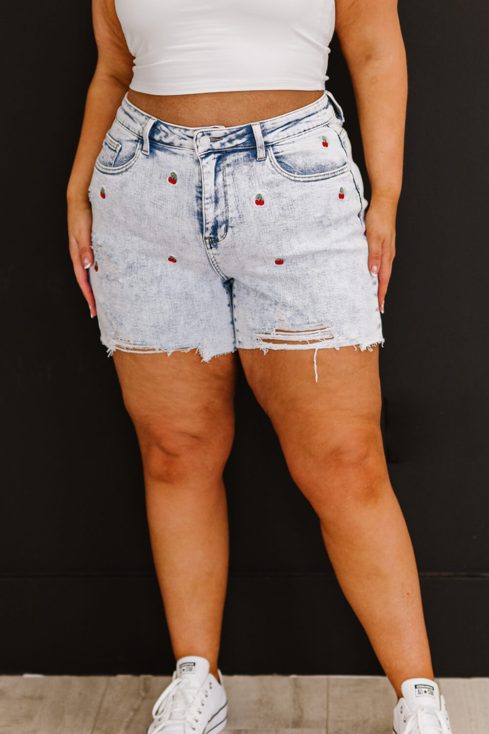 Judy Blue Cherry On Top Cutoff Shorts - Light / S