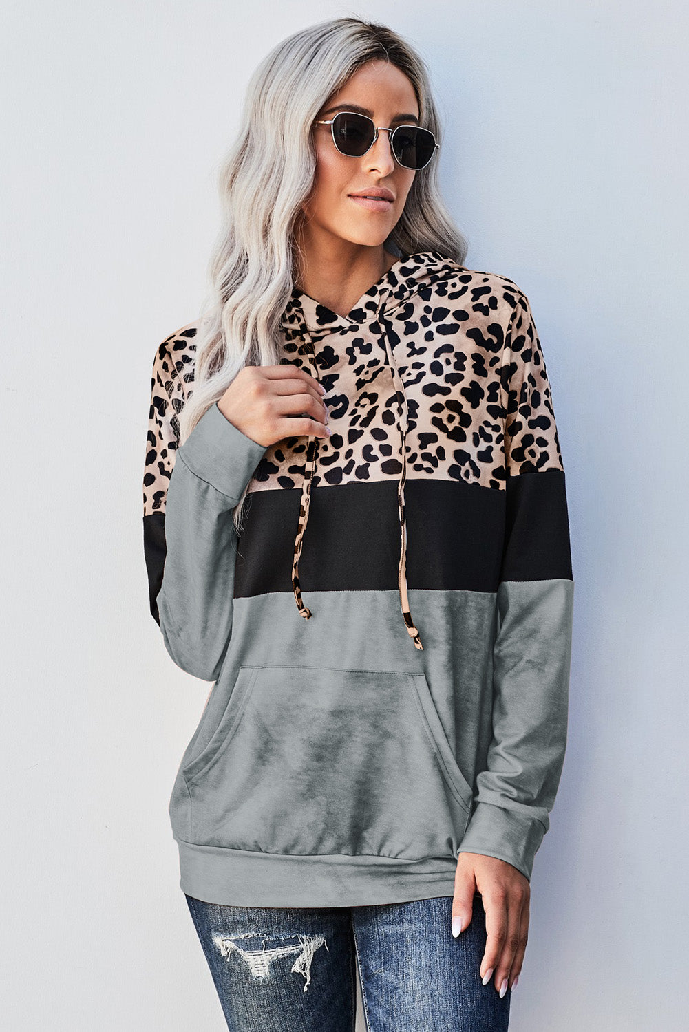 Leopard Color Block Hoodie -