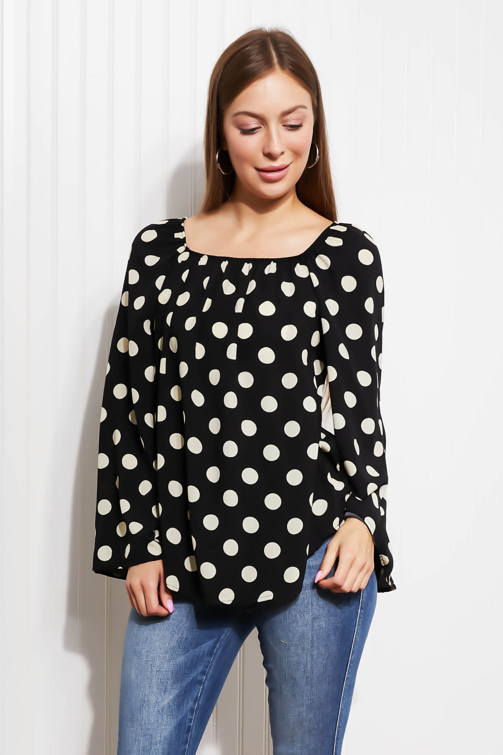 CY Fashion Polka Dot Party Bell Sleeve Blouse -