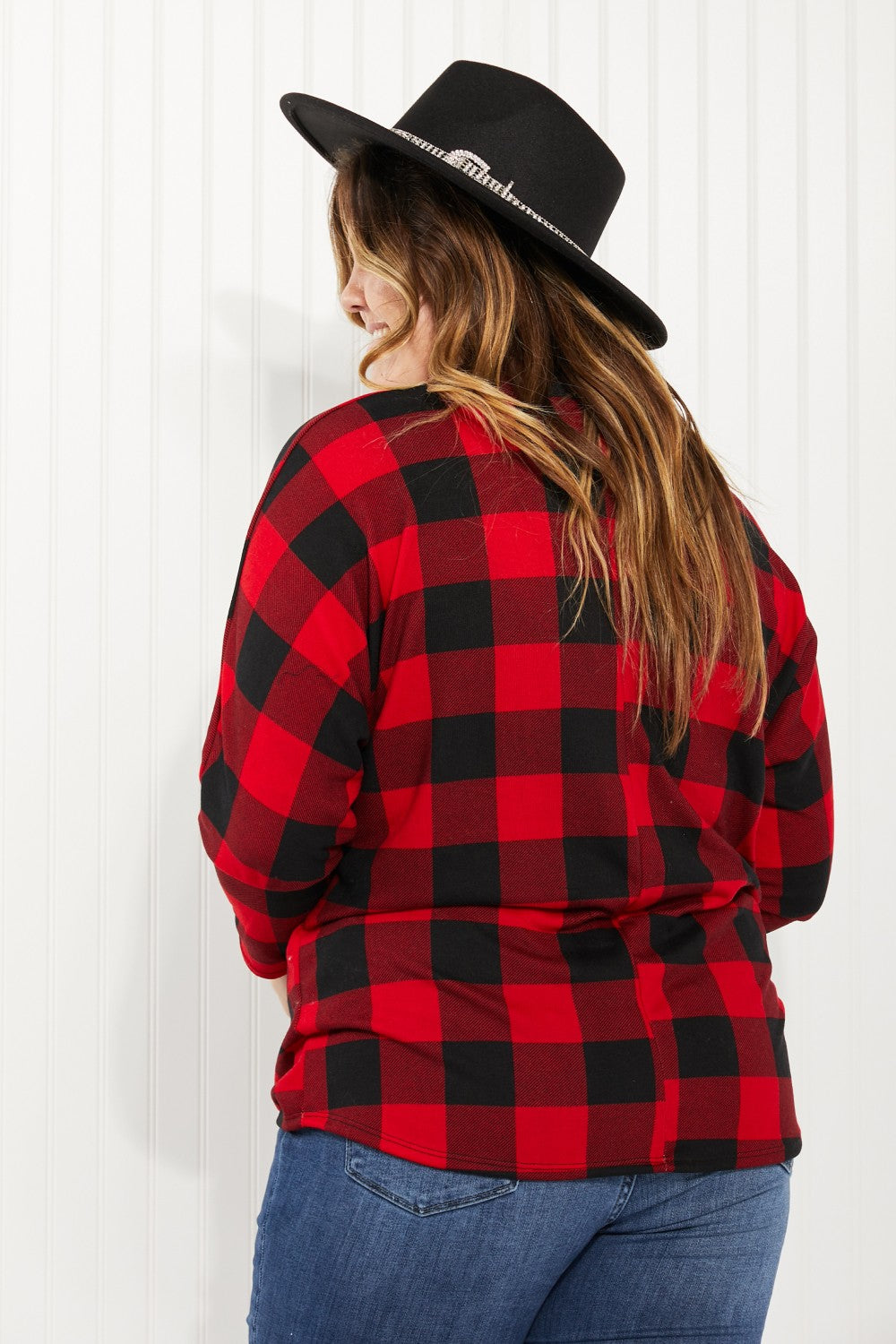 Acting Pro Washington Woodlands Full Size Plaid Juliet Sleeve Top -