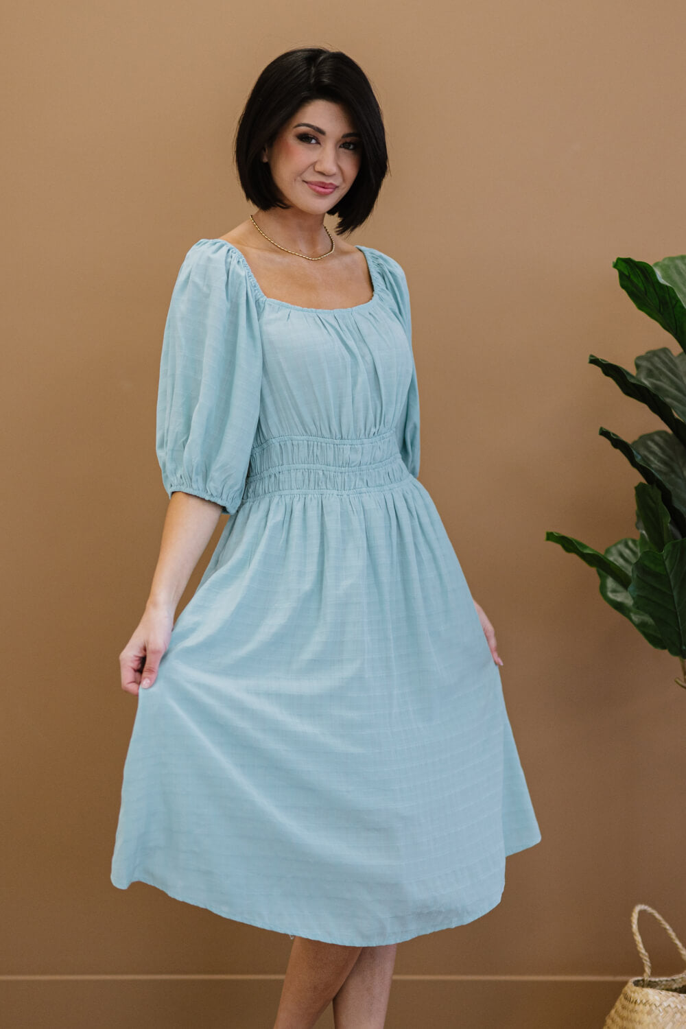 Davi & Dani Color My Soul Dress in Light Sage -